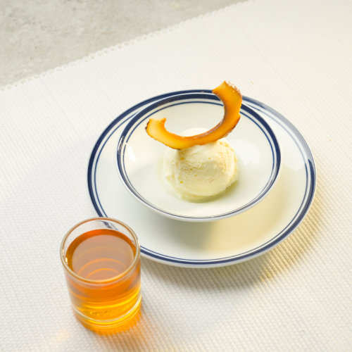 Homemade coconut ice cream paired with Mango scented tea