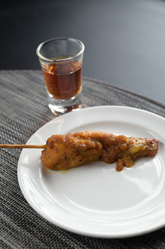 English Breakfast Paired with Satay Skewers with Peanut Sauce