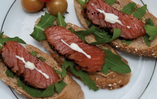 Earl Gray Tea Infused Cured Atlantic Salmon Open Sandwich On Multigrain Loaf