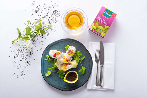 Vietnamese Spring Rolls, with Green Tea with Jasmine Sweet Chilli Nam Jim