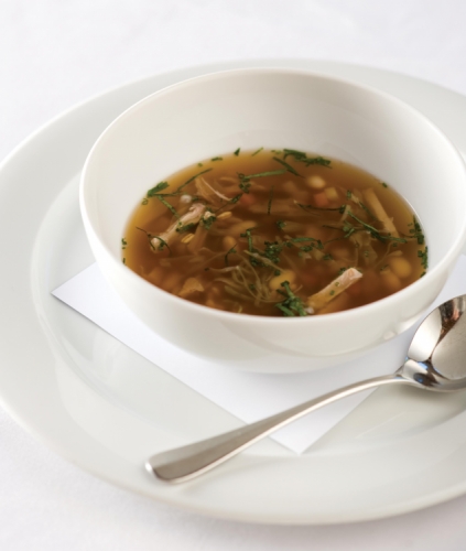 Rabbit Broth with Italian Almond Tea and Winter Vegetables