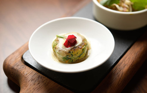 Zuchinji and Halumoi Fritters with Tropical Breakfast Hollandaise