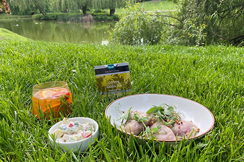 Green Tea Spring Dumplings with Vegetable Salad & Kefir Green Tea Sauce