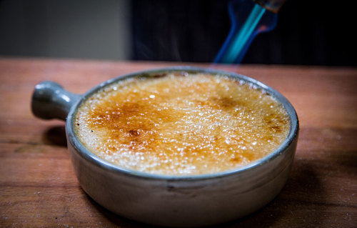 Crème Brulee with poached Quince, and Serene Evening tea with Turmeric Coconut & Vanilla