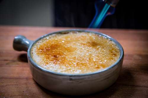 Crème Brulee with poached Quince, and Serene Evening tea with Turmeric Coconut & Vanilla