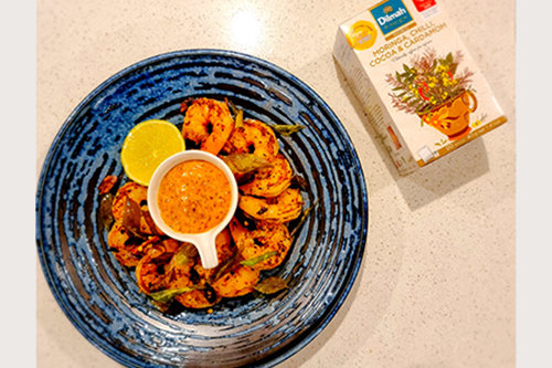 Tea-Infused Grilled Prawns with Chili Mayonnaise