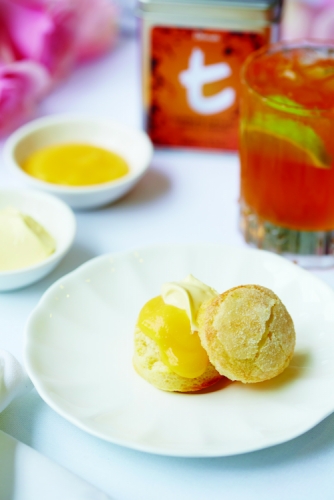 SUGAR CRUSTED ORANGE SCONE PASSIONFRUIT CURD AND DOUBLE CREAM